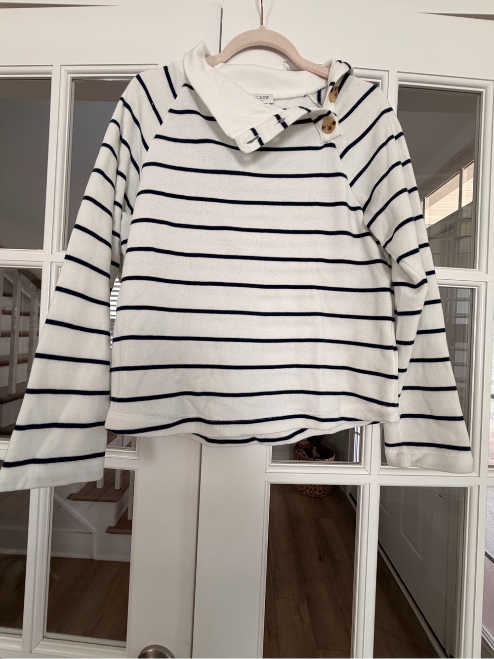 J.Crew Striped Funnel Neck Button Sweater – Navy & Ivory – Size Small